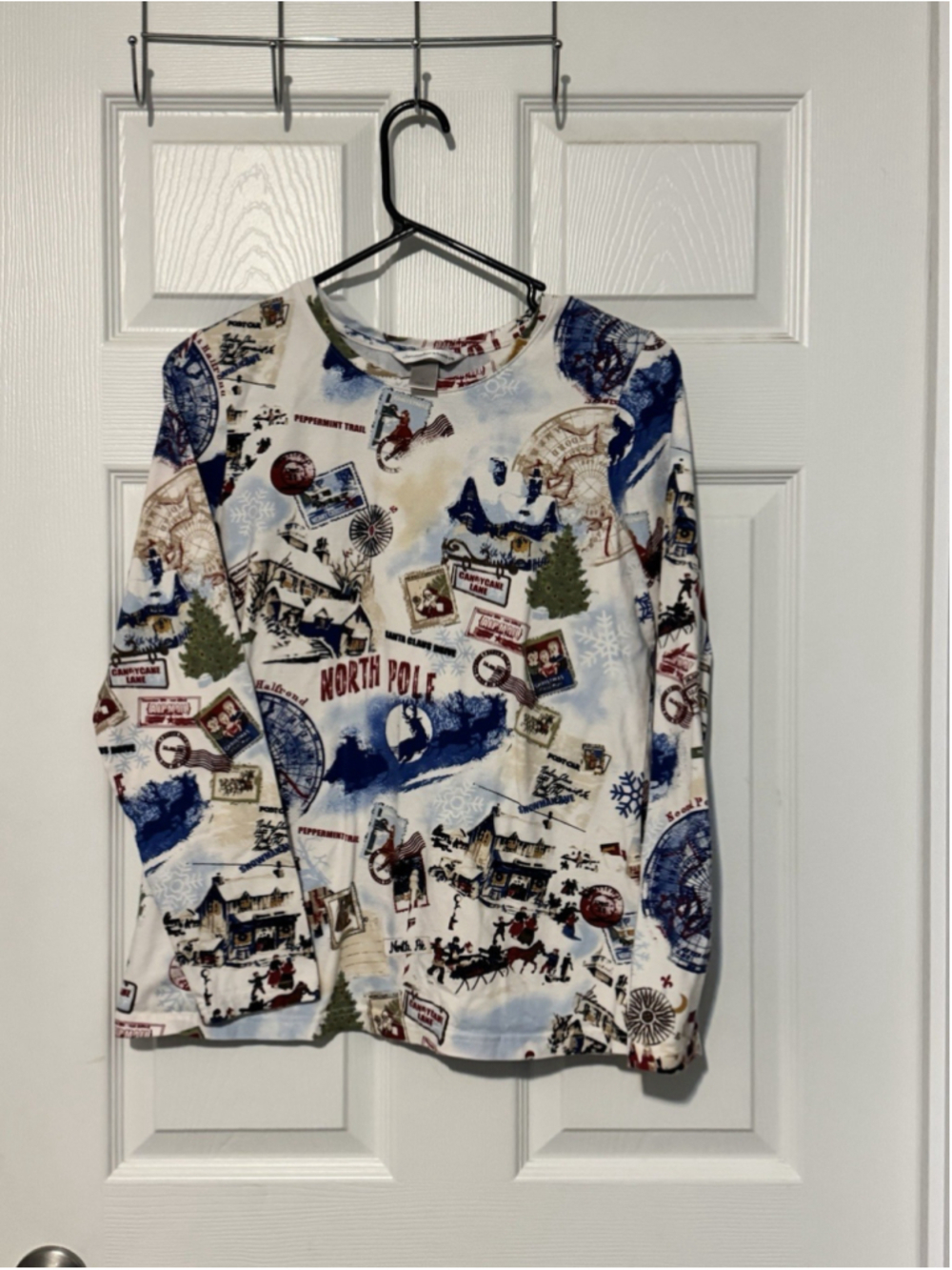 Christopher & Banks Long Sleeve Top Medium Multicolor North Pole Postal Print